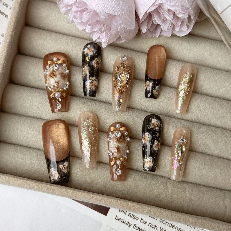Handmade Nails 25196 Flamenco Full Nail Type Jia ins Xiaohongshu High-End Luxury Manicure