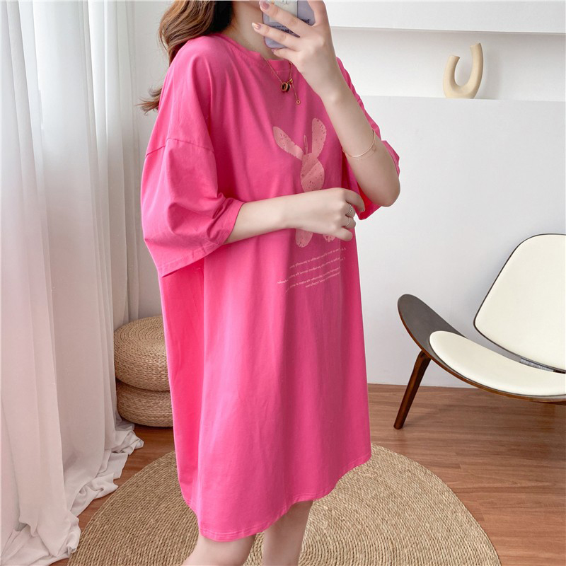 Nursing Dress, Summer Pregnancy and Postpartum Nightgown, Nursing Clothes for Mothers, Over-The-Knee Long Style, Large Size, Outer Wear, Breast Milk T-Shirt