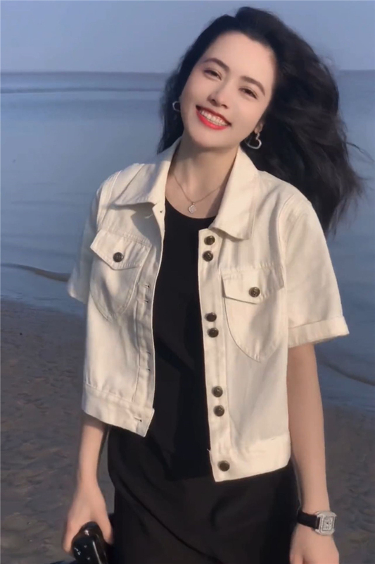 Denim Jacket for Women, Thin Short-Sleeved Shirt, Summer 2025 New Korean Style, Loose and High-End Feel, Petite Top Denim Jacket for Women, Thin Short-Sleeved Shirt, Summer 2025 New Korean Style, Loose and High-End Feel, Petite Top
