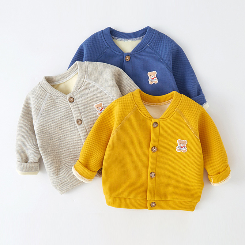 Baby Jacket for Autumn and Winter, Fleece-Lined Warm Top, Children's Baseball Jacket, Boys' Knitted Cardigan, Thickened Winter Clothing for Girls