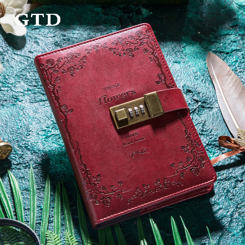 Retro cryptography book with lock idea college student day note book hardface notebook subtext art delicacy thickened hands account book business minutes ben b6 notepad custom-bound imprint logo