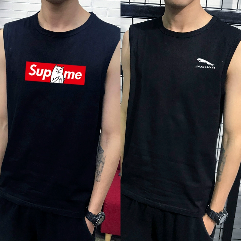 Áo thun không tay nam không tay Cotton cotton thể thao thể thao bóng rổ áo len in xu hướng áo XL - Áo vest cotton khoác vest nam