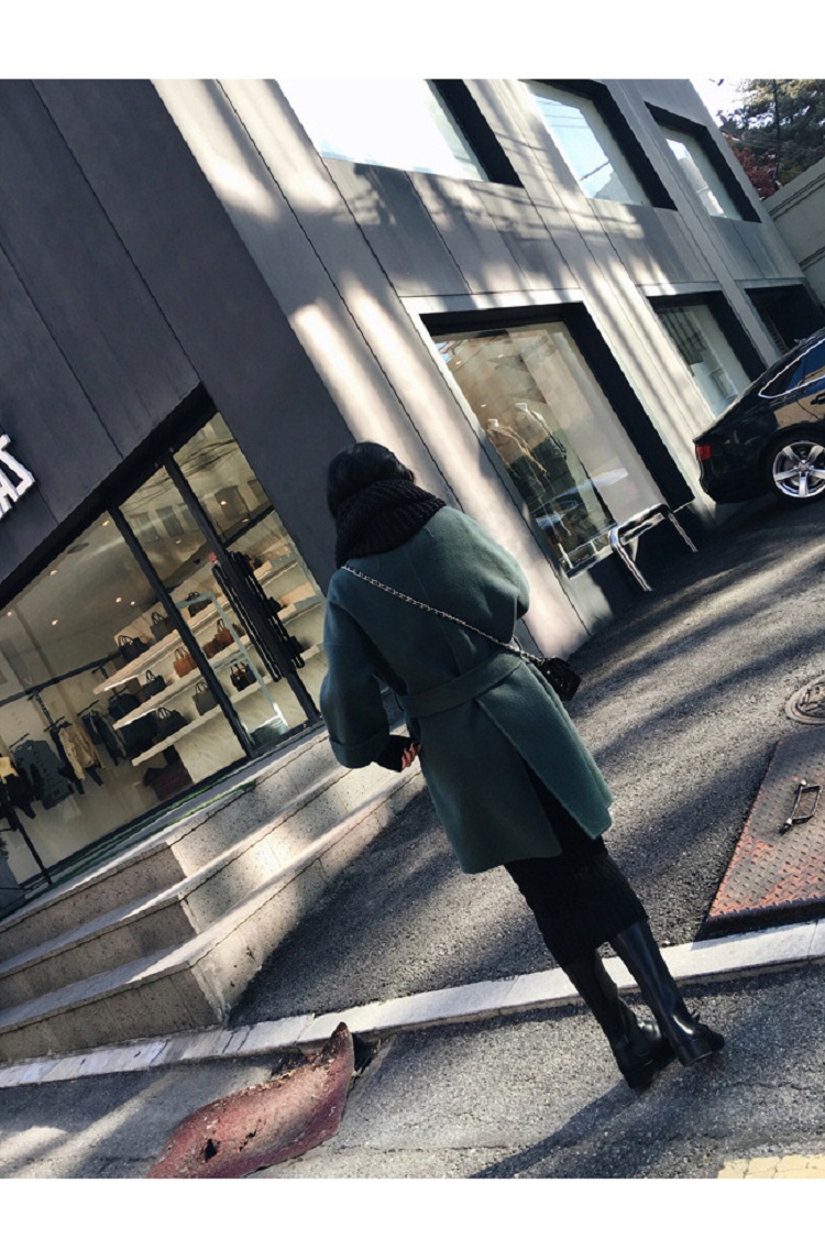 Áo khoác chống rét hai mùa cashmere nữ dài phần phiên bản Hàn Quốc 2018 mùa đông áo khoác mới buộc lỏng áo dạ nữ đẹp