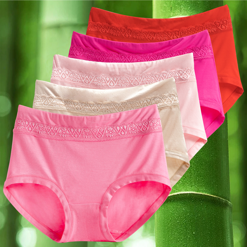 5-pack fat MM panties women's cotton mid-waist large size bamboo charcoal fiber Modal incognito high-waist women's briefs