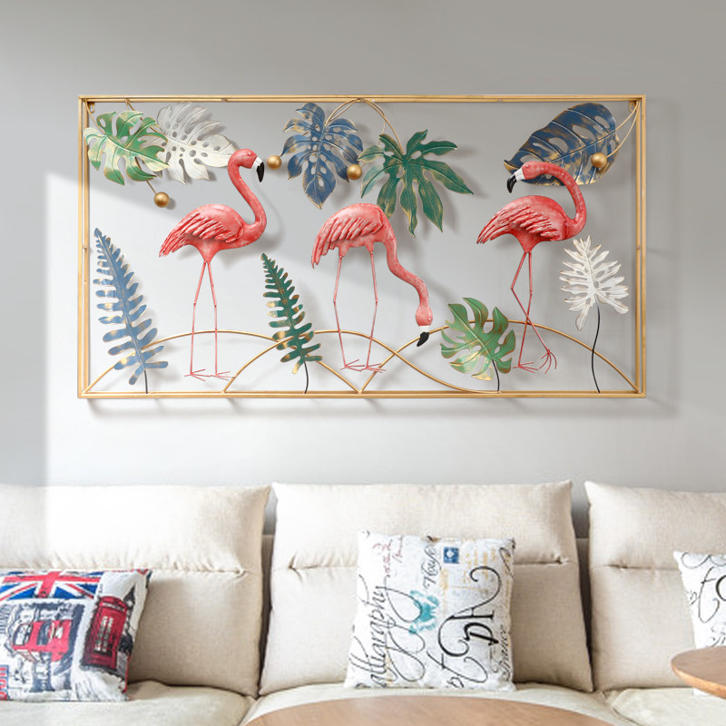 Nordic style wall decoration creative flamingo wrought iron wall decoration three-dimensional wall decoration living room background wall decoration
