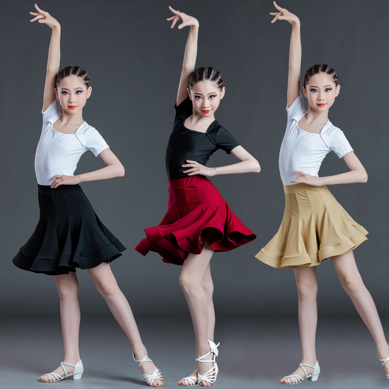 Children's Latin dance skirt girls two-piece dance practice clothes short-sleeved Latin dance skirt suit 2021 new summer
