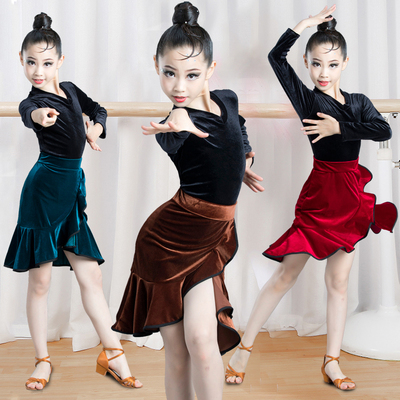 Girls Latin Dance Dresses Children Latin Dance Dress season Latin dance training dress girl Latin dance skirt split long sleeve velvet test