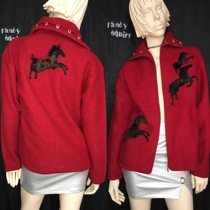 vintage90s Cute horse three-dimensional hair fun diamond-encrusted winter fur retro long-sleeved jacket