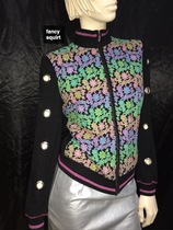 vintage90s Multicolored fun flowers psychedelic visual nail retro high-neck fashionable long-sleeved jacket T-shirt