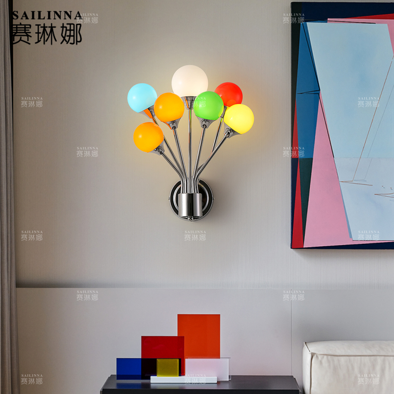 Dopamine Creative Rainbow Balloon Wall Lamp Bauhaus Retro Art Bedroom Children's Room Atmosphere Lamp for Boys and Girls