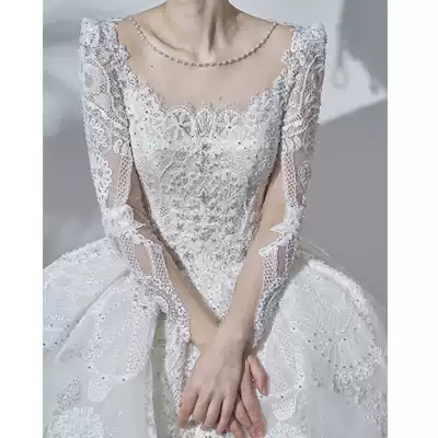 Long-sleeved main wedding dress 2021 new drag silk bride simple forest super fairy dream heavy industry autumn and winter