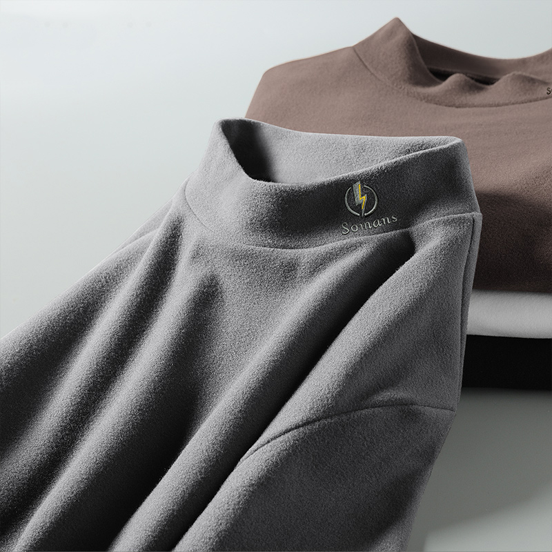 MAROLIO Men's De Velvet Bottom Shirt Men's Slim Long-sleeved Autumn and Winter Thickened Warm Inner Clothes for Men