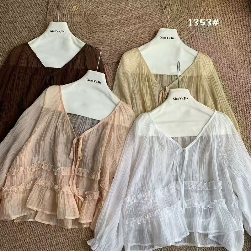 0609【Nana's New Arrival】Tie-Up Ruffled Doll Shirt, Non-Fading and Non-Exchangeable, Meina Top 0609【Nana's New Arrival】Tie-Up Ruffled Doll Shirt, Non-Fading and Non-Exchangeable, Meina Top