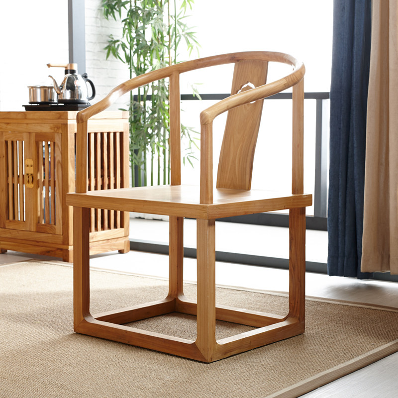 New Chinese Taiwan Chair Solid Wooden Ming Imitation of Ancient Armchair Old Elm ring Chair Zen Tea Table Chair Customized