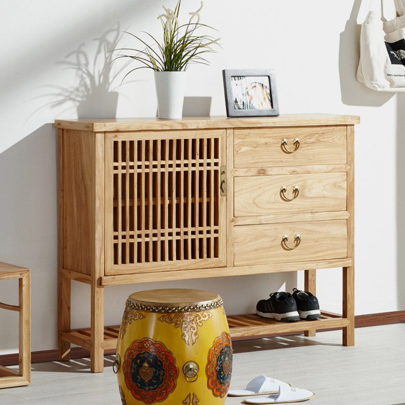 New Chinese solid wood multi-layer shoe cabinet old elm lounge cabinet household large capacity collection cabinet