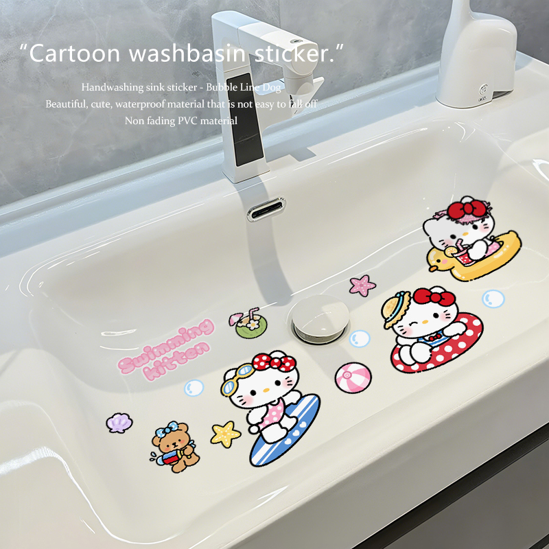 Cartoon Cute Bathroom Kitchen Tile Stickers to Cover up Imperfections, Waterproof Washbasin Stickers, Creative Bathroom Stickers