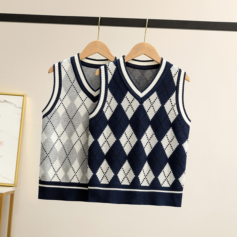 Children's Knitted Vest, Primary and Secondary School Students, Kindergarten, Autumn and Winter Style School Uniform Vest, British Preppy Style Sweater Vest, Trendy