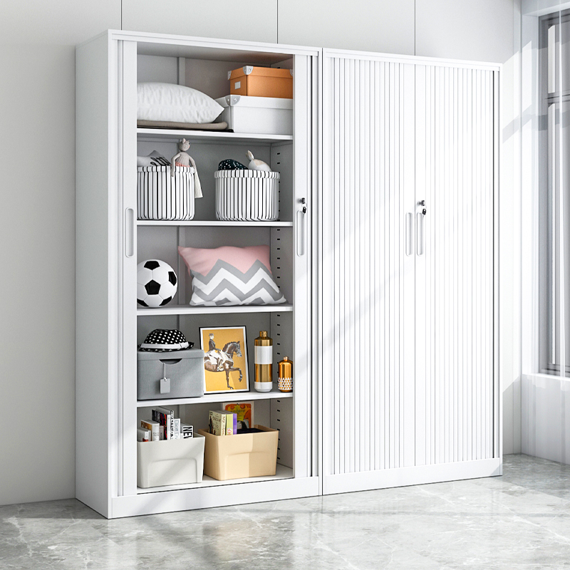 Fillet Household Balcony Storage Cabinet Bedroom Sliding Rolling Door Iron Wardrobe Space-Saving Rolling Door Storage Cabinet