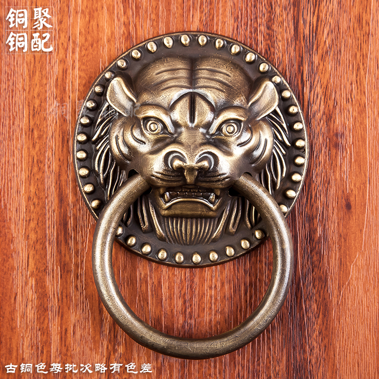 Chinese pure copper door ring beast lion head tiger head handle handle handle door knock auxiliary door copper accessories