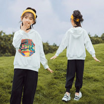 Girls  autumn suit 2021 new Western style childrens hooded sweater net red girl spring and autumn two-piece set 10 years old