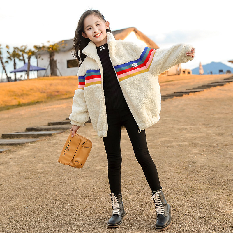 Girl's autumn winter clothing 2021 new Korean version CUHK Scout lamb wool jacket girl fur coat foreign blouses