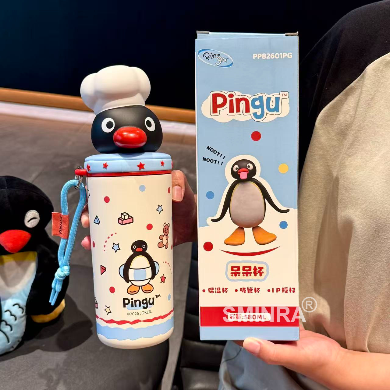 Penguin pingu Insulated Cup Cold-Retaining Ice Master Cup Large-Capacity High-Appearance Straw Cup Cute Student Water Bottle Gift