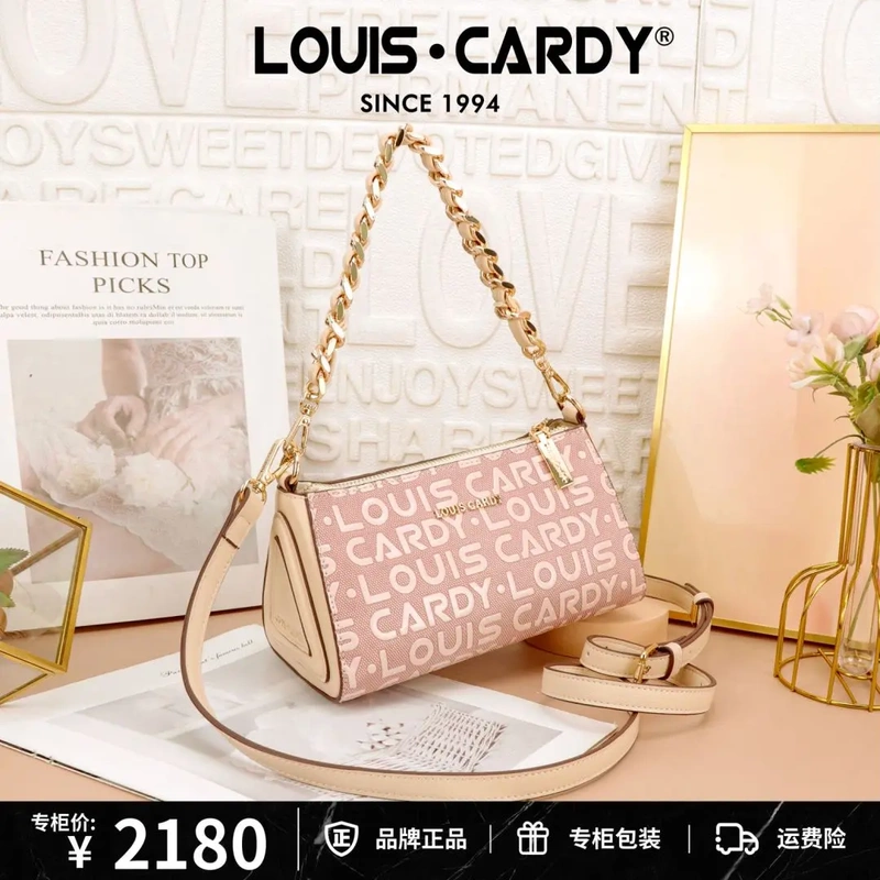 Louis Cardy Women's Bag in Pink and White Color-Blocking with Triangular Embossed Design, Crossbody Bag in European Style, Perfect for Valentine's Day and Chinese New Year Gifts