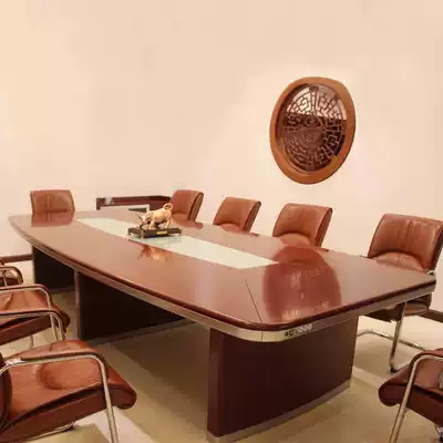 Tai pomelo wood color solid wood leather conference table paint conference table 3 8 meters bar reception table negotiation reception table 4 2 meters