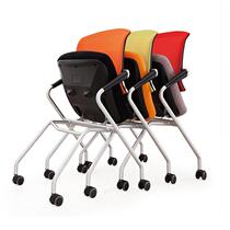 Mobile folding training chair net cloth conference chair simple office chair with wheels staff chair stackable computer chair