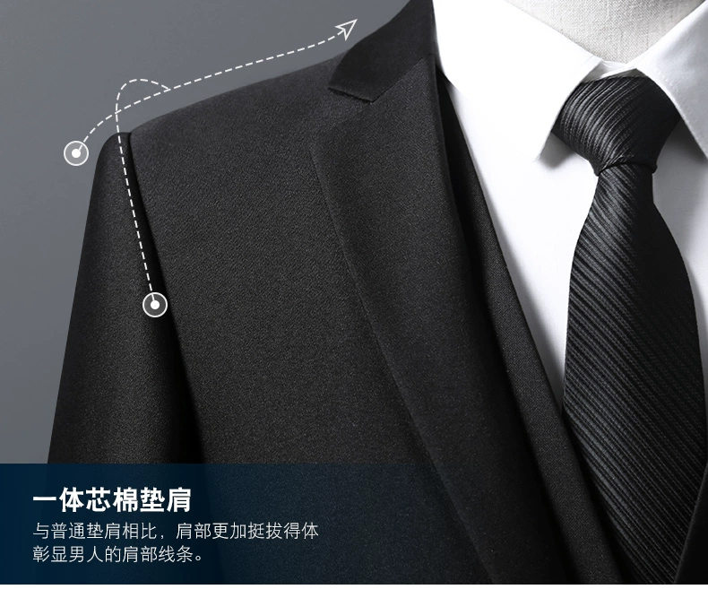 Bộ đồ vest nam ba mảnh kinh doanh chuyên nghiệp phù hợp với bộ đồ nam phiên bản Hàn Quốc của chú rể tự trồng mùa cưới