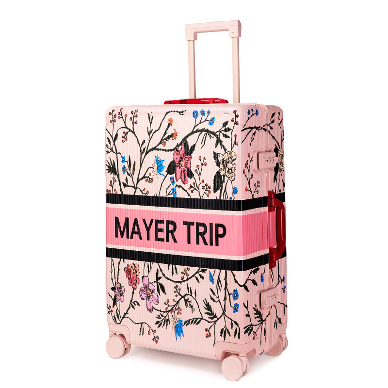 MAYERTRIP's new floral series suitcase, a popular new women's spinner suitcase with combination lock and trolley mechanism, perfect for Instagram influencers.