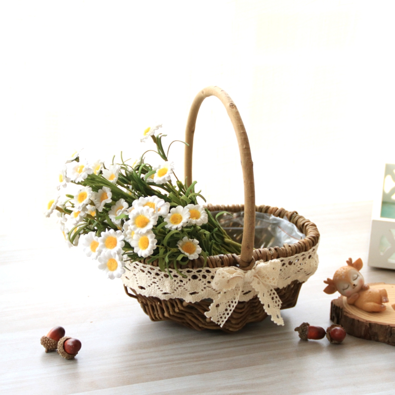 Rattan woven willow woven small flower basket hand-woven straw weaving hand-dried flower ornament gift fruit basket photo props