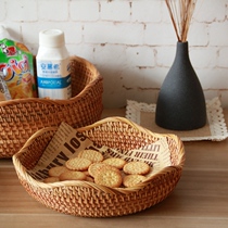 Rattan-knitted containing tray living room tea table containing box bamboo woven frame snacks water fruit basket Vietnamese autumn rattan basket