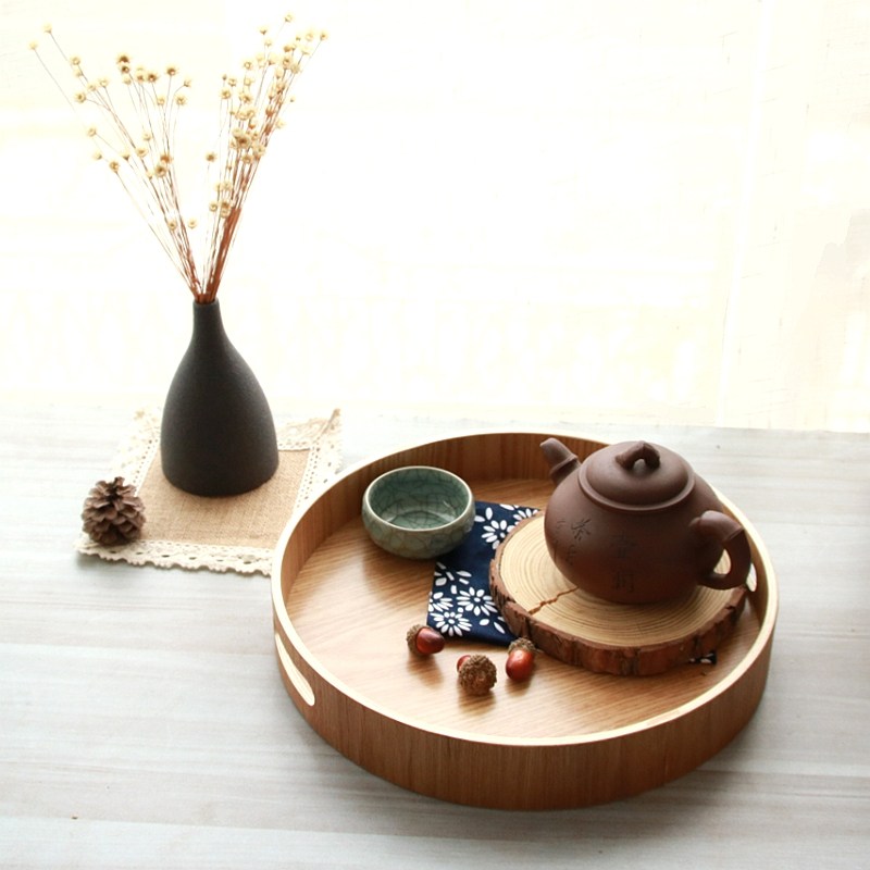 Solid wood household rooftop tea table round teacup fruit bread snack pallet for a living room