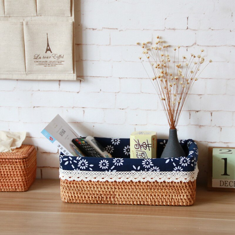 Fuji Knitting Basket Vietnam Weaving Bamboo Frame Living Room Desktop Rectangular Japanese Collection Box