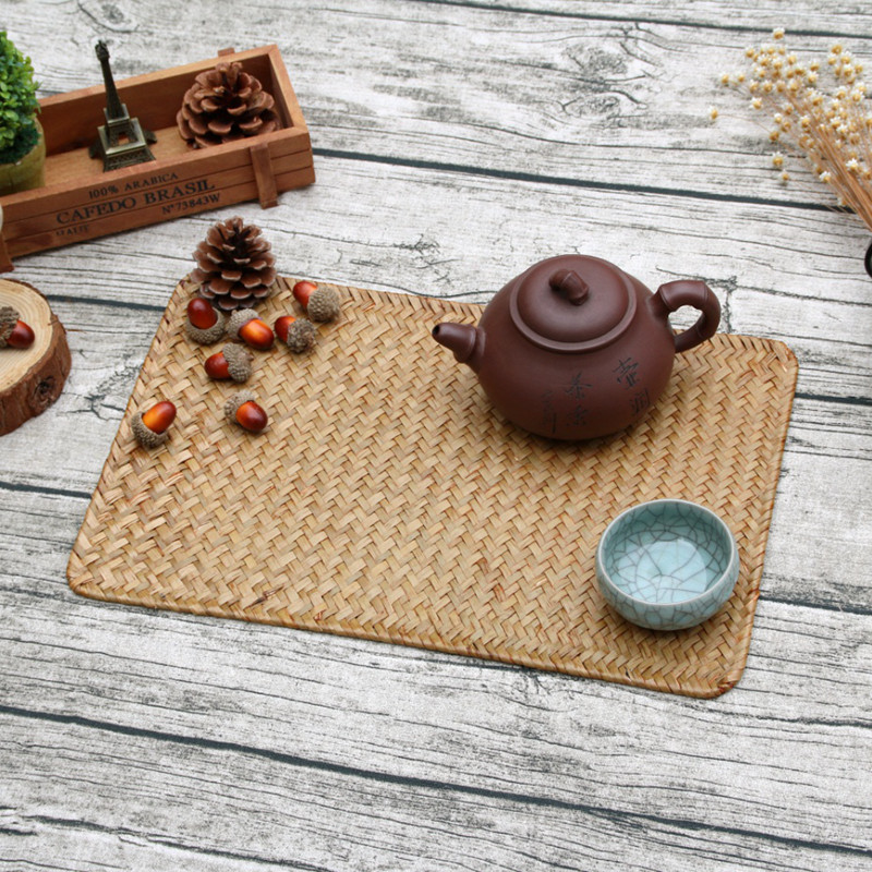 Creative seaweed woven rattan placemat tea coaster simple pastoral tea art Zen thermal insulation pad photo background props