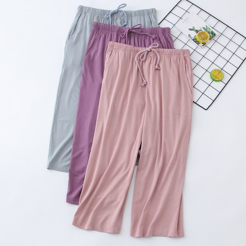 Japanese fresh modal pajamas women's summer thin section cropped pants yoga sports home pants loose with large size