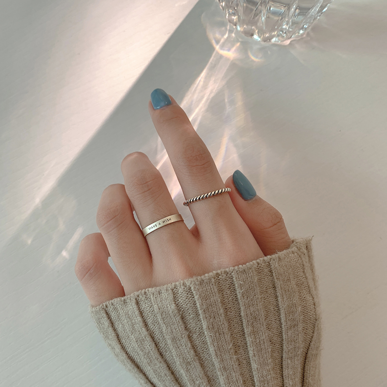 s925 Silver Open Ring Girl Design Cold Wind Students Simple Frosted Renaissant English Ring adjustable