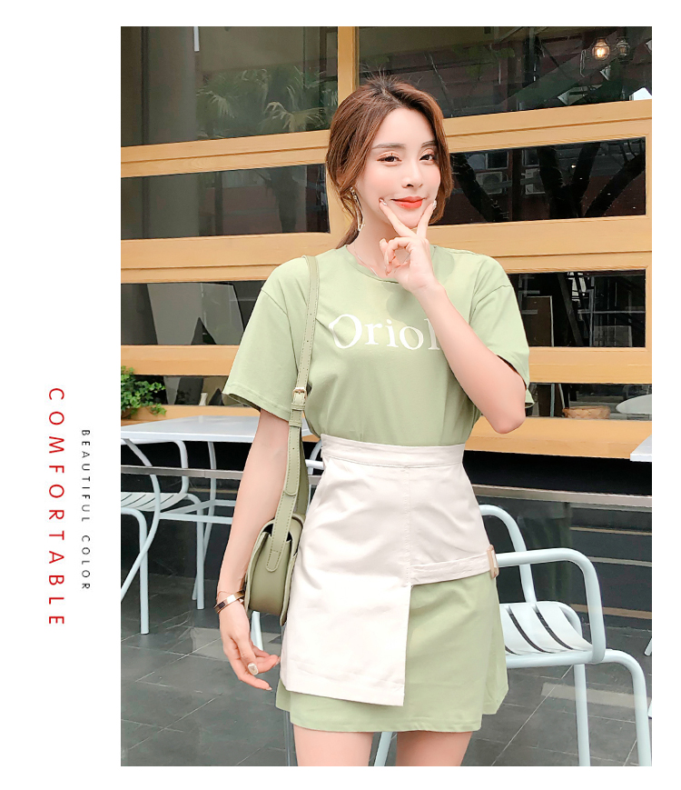 VK旗艦店 韓系印花不規則短袖T恤腰封套裝短袖裙裝