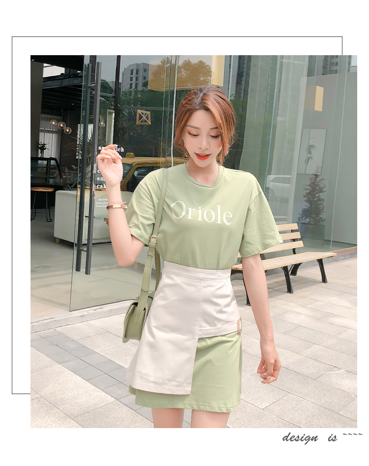 VK旗艦店 韓系印花不規則短袖T恤腰封套裝短袖裙裝