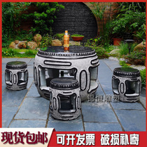 Stone table stone bench courtyard outdoor garden home green stone table natural whole stone round table coffee table marble table and chair