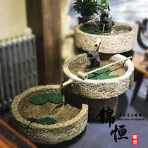 Old stone trough running water ornaments Old Stone Mill plate folk old balcony living room office fish pond waterscape stone trough fish tank