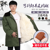 Wool sheepskin army coat mens leather warm medium-long wool fur one winter mountaineering cold thickened cotton