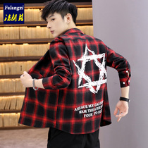Spring and Autumn shirt mens long sleeve Korean version of loose mens shirt Young Middle School students handsome classic check style shirt tide