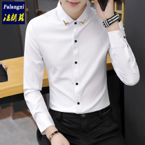 Autumn white shirt mens long sleeve 2021 New plus velvet padded mens shirt casual professional winter warm inch shirt