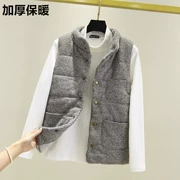 Phiên bản hàn quốc mới mùa thu cổ áo ngắn cotton vest nữ cỡ lớn hoang dã dày không tay áo khoác cotton