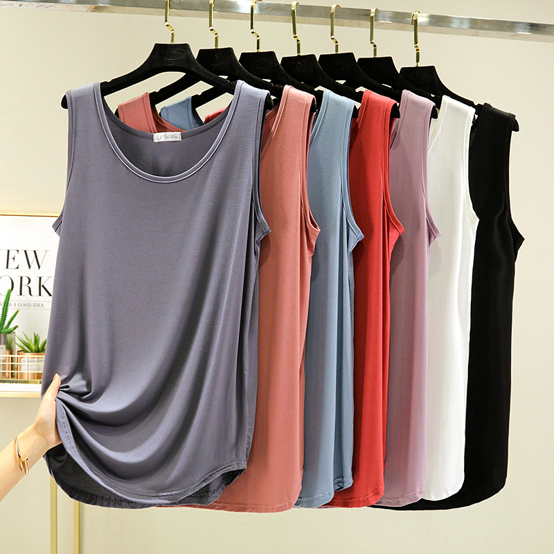 Mid-Length Camisole for Women to Wear Outside, Summer Modal Loose-Fitting Undershirt, Large Size Sleeveless Solid Color Top