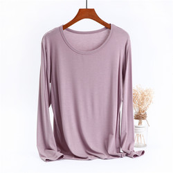 Spring and Autumn Modal long-sleeved bottoming shirt for women round neck casual large size solid color top loose T-shirt thin autumn clothing