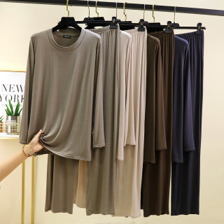 Modal men's autumn and winter thin pajamas and pajamas set, loose large size tops, long pants, home clothes two-piece set