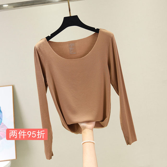 Modal long-sleeved T-shirt women's spring and autumn self-cultivation seamless large size round neck bottoming shirt simple solid color thin top